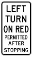 Left Turn on Red Permitted after Stopping