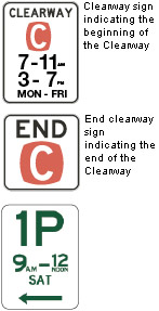 clearway and parking signs