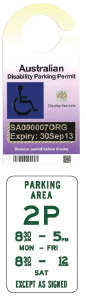 Australian disability parking permit, parking sign