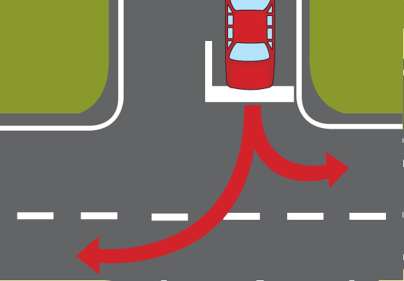 Diagram of arrows showing right and left turns from T-junction
