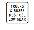Trucks and buses low gear signs