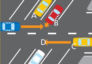 Vehicle reversing out of angle park into path of another vehicle