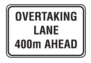 Overtaking lane 400m ahead sign